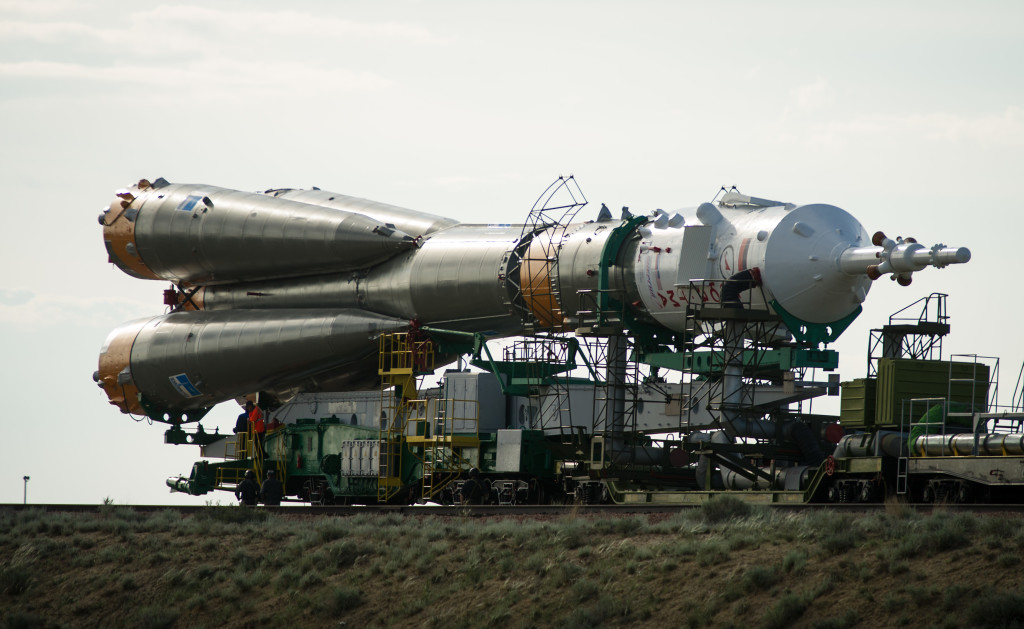 The Soyuz rocket in transport to the launch site